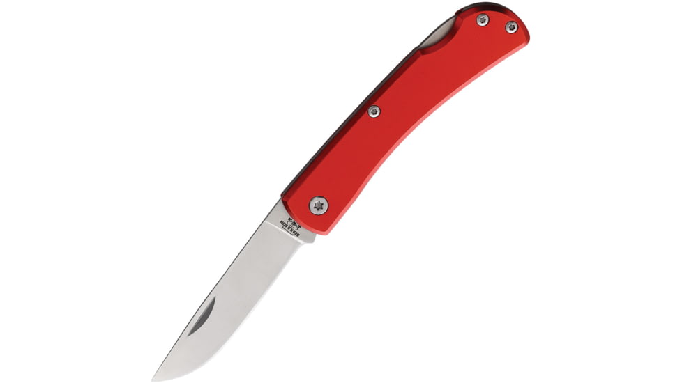Bear &amp; Son Cutlery Small Farmhand Folding Knife, 3.63in Closed, 2.63in, High Carbon Stainless Steel, Satin Blade, Red Aluminum Handle, 137LRD