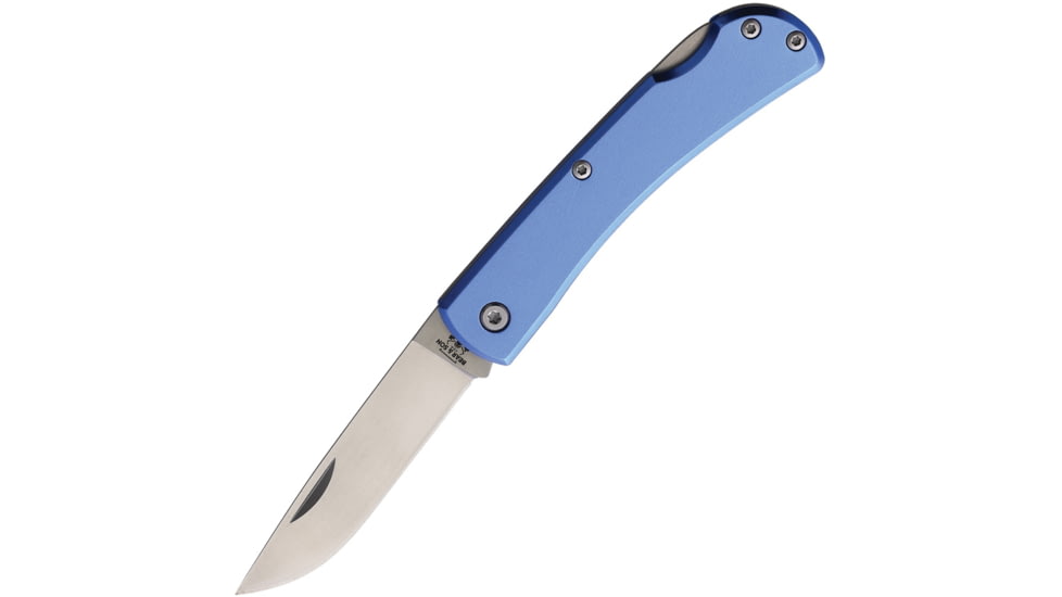 Bear &amp; Son Cutlery Small Farmhand Folding Knife, 3.63in Closed, 2.63in, High Carbon Stainless Steel, Satin Blade, Blue Aluminum Handle, 137LBL