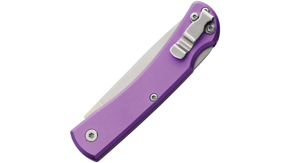 Bear &amp; Son Cutlery Small Farmhand Folding Knife, 3.63in Closed, 2.63in, High Carbon Stainless Steel, Satin Blade, Purple Aluminum Handle, 137LPL