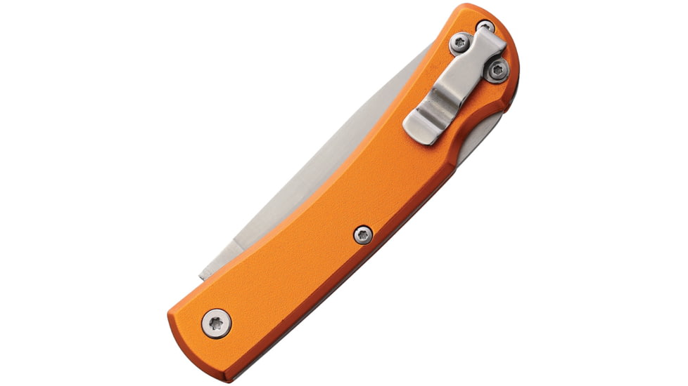 Bear &amp; Son Cutlery Small Farmhand Folding Knife, 3.63in Closed, 2.63in, High Carbon Stainless Steel, Satin Blade, Orange Aluminum Handle, 137LOR
