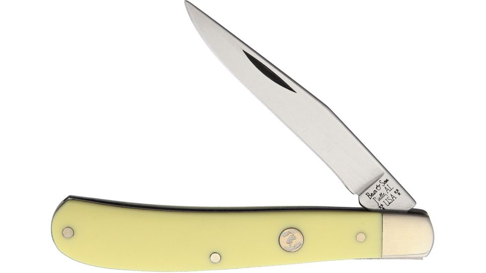 Bear &amp; Son Cutlery Trapper Yellow Delrin Folding Knife,3in,1095 Carbon Steel,Clip,Yellow,Delrin Handle BCC3148