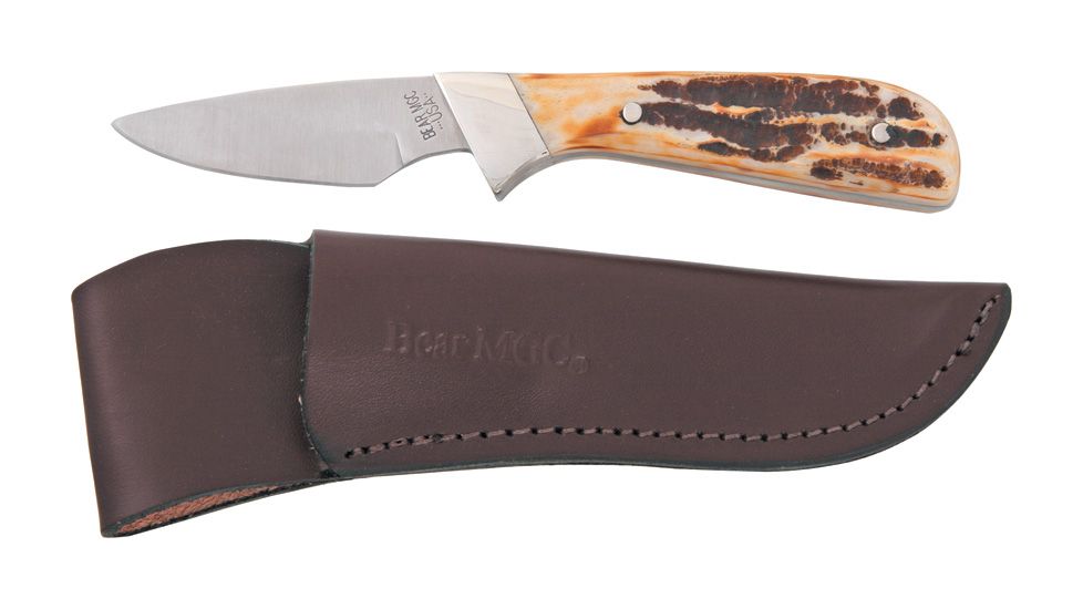 Bear &amp; Son Invincible Skinner Fixed Blade Knife, High Carbon SS Drop Point Blade, India Stag Bone Handle BC582