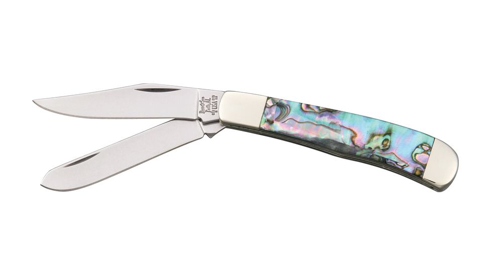 Bear &amp; Son Little Trapper Fold Knife, Twin Blade Knife, Clip and spey Blade, abalone Handle BCAB5412