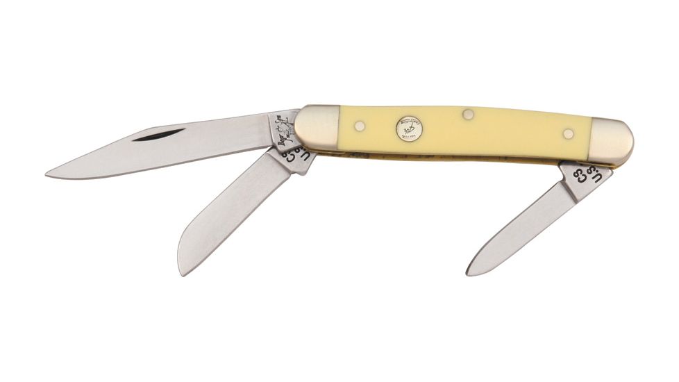 Bear &amp; Son Med Stockman Fold Knife, SS clip Blade, Smooth yellow delrin Handle BCC318