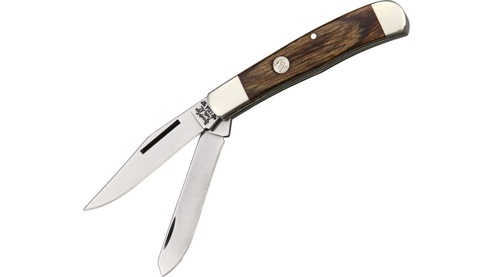 Bear &amp; Son Mini Trapper Fold Knife, SS clip and spey Blades, Heritage Walnut handl BCC25412