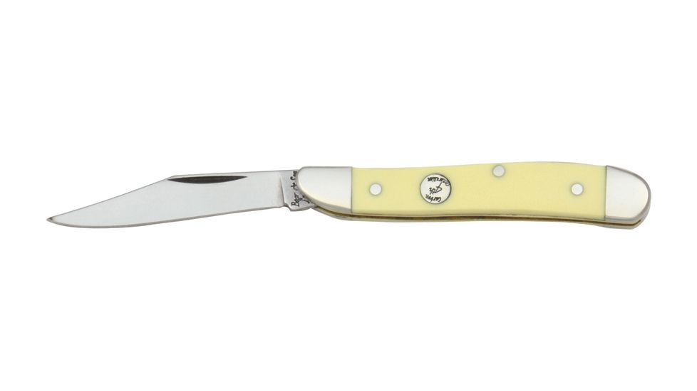Bear &amp; Son Peanut Fold Knife, Clip Blade, Smooth yellow delrin Handle BCC319