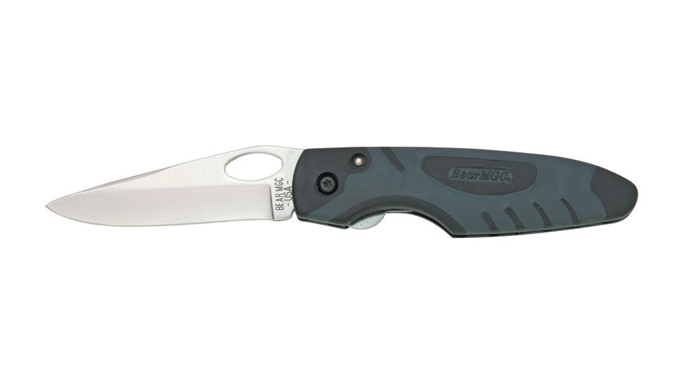 Bear &amp; Son Sideliner Fold Knife, 440 SS standard edge Blade, Black Zytel and Kraton Handle BC7410