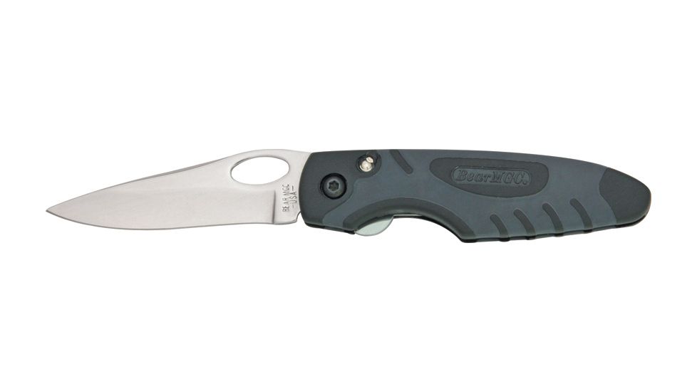 Bear &amp; Son Sideliner Fold Knife, SS standard edge Blade, Black Zytel and black Kraton Handle BC7404