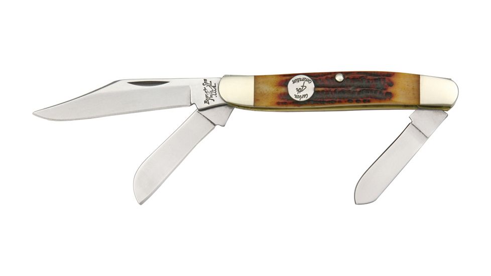 Bear &amp; Son Stockman Fold Knife, High polished 1095 Carbon Steel clip, Red Stag Bone Handle BCCRSB47