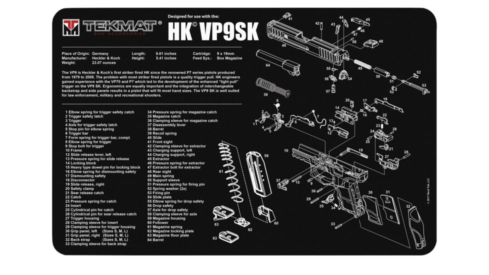 BECK TEK, LLC TEKMAT TEKR17HKVP9SK HK VP9SK Handgun Cleaning Mat 11x17x1/8