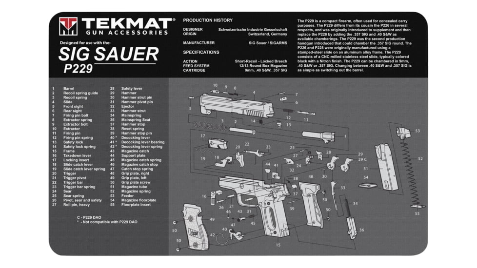BECK TEK, LLC TEKMAT TEKR17SIGP229 Sig Sauer P229 Handgun Cleaning Mat 11x17