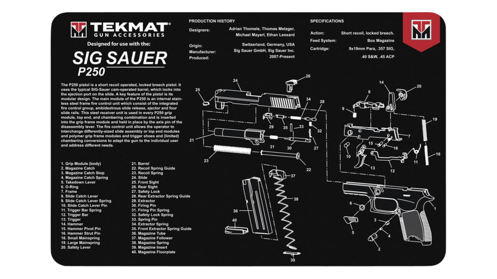 BECK TEK, LLC TEKMAT TEKR17SIGP250 Sig Sauer P250 Handgun Cleaning Mat 11x17