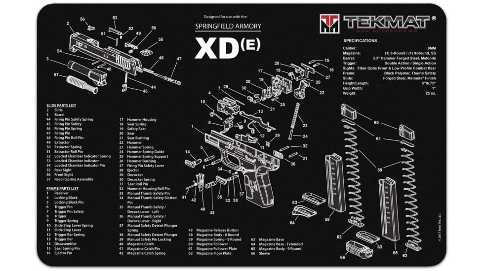 BECK TEK, LLC TEKMAT TEKR17XDE Springfield XDE Handgun Cleaning Mat 11x17x1