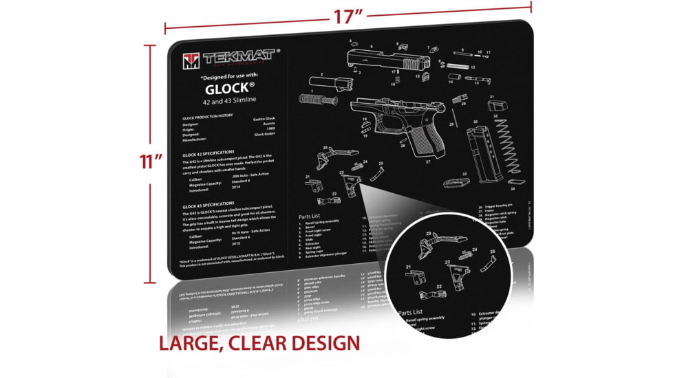 BECK TEK, LLC TEKMAT TEKR20GLOCK4243 Glock 42/43 Ultra Premium Cleaning Mat Pa