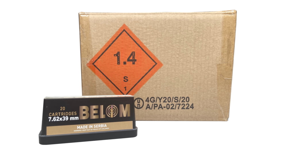 Belom 7.62x39mm 123 Grain Full Metal Jacket Brass Cased Centerfire Rifle Ammo, 480 Rounds, 860611068185