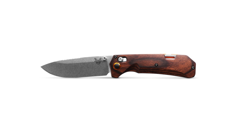 Benchmade Hunt Grizzly Creek Hunting Folding Knife, 3.49 in, CPM-S30V Steel, Drop Point Blade, Stabilized Wood, Brown Handle 15062