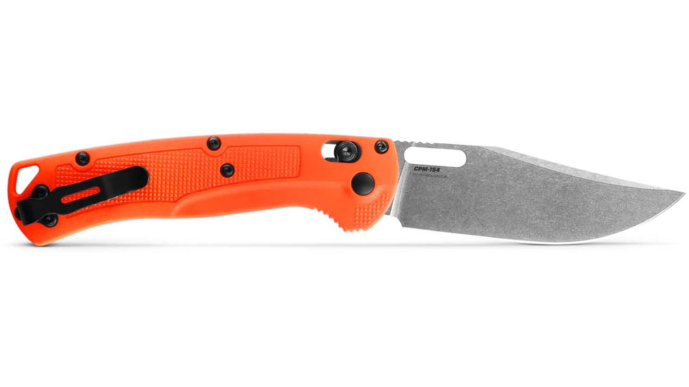 Benchmade Hunt Taggedout Folding Knife, 3.5 in, CPM-154, Drop Point Blade, Grivory, Orange Handle, Reversible Tip-Up, 15535