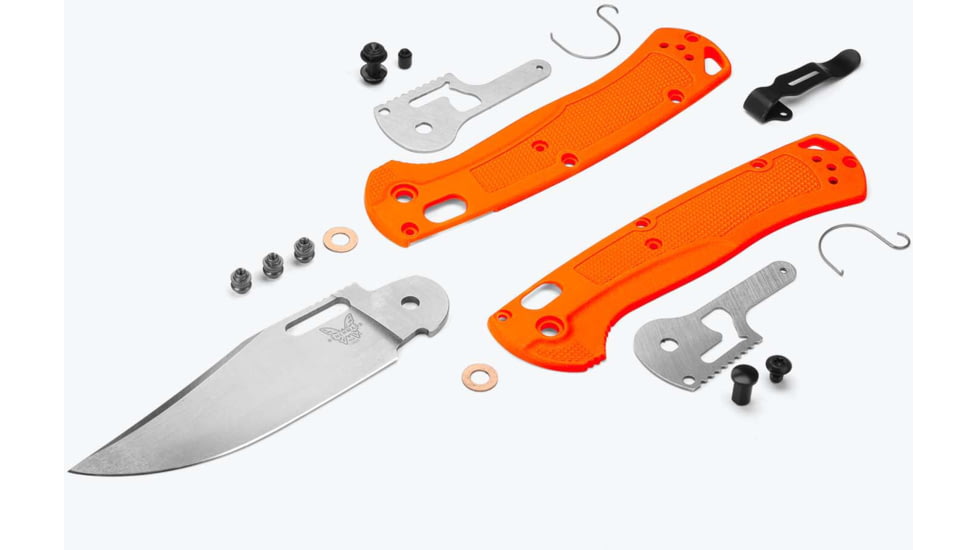 Benchmade Hunt Taggedout Folding Knife, 3.5 in, CPM-154, Drop Point Blade, Grivory, Orange Handle, Reversible Tip-Up, 15535