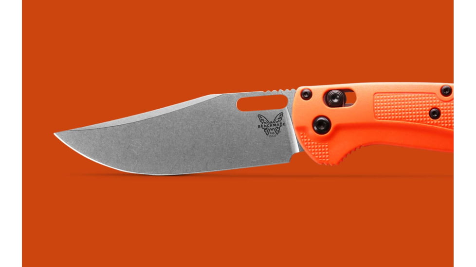 Benchmade Hunt Taggedout Folding Knife, 3.5 in, CPM-154, Drop Point Blade, Grivory, Orange Handle, Reversible Tip-Up, 15535