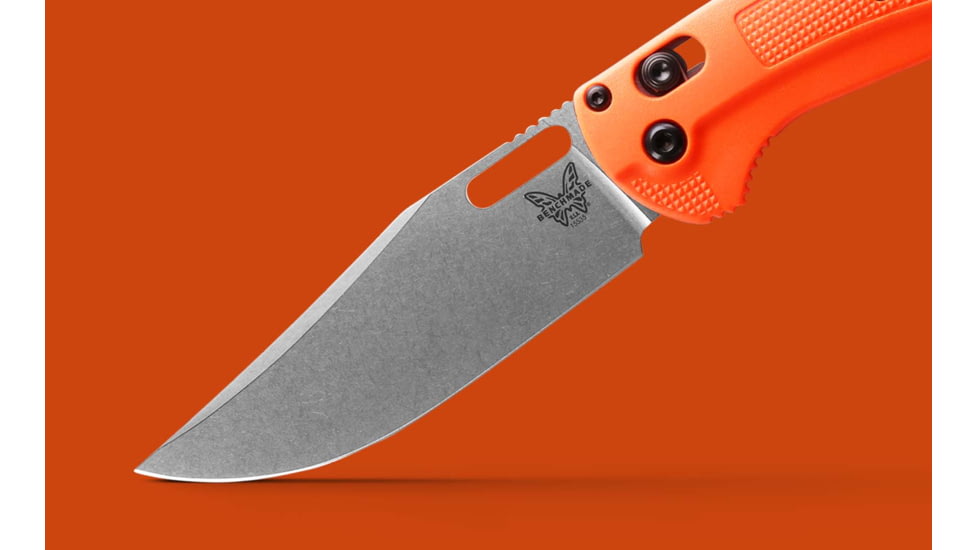 Benchmade Hunt Taggedout Folding Knife, 3.5 in, CPM-154, Drop Point Blade, Grivory, Orange Handle, Reversible Tip-Up, 15535