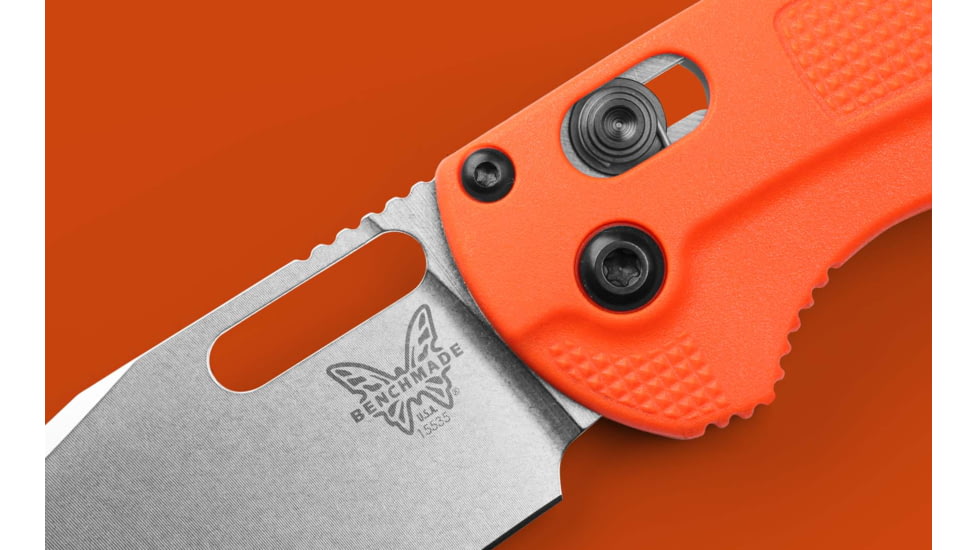 Benchmade Hunt Taggedout Folding Knife, 3.5 in, CPM-154, Drop Point Blade, Grivory, Orange Handle, Reversible Tip-Up, 15535