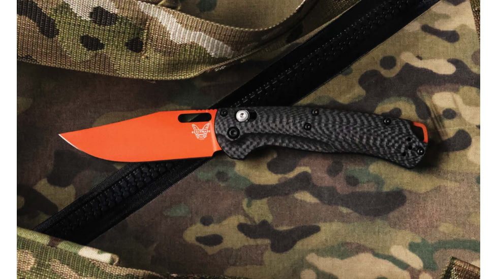 Benchmade Taggedout Folding Knife, 3.5 in, CPM MagnaCut Stainless Steel, Clip Point Blade, Hunting, Carbon Fiber, Black Handle 15535OR-01