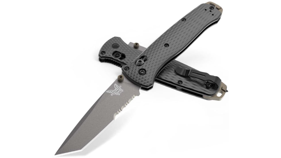 Benchmade Bailout Folding Knife, 3.38in, CPM-M4 Steel, Serrated Tanto Blade, 6061-T6 Aluminum, Black Handle, 537SGY-03