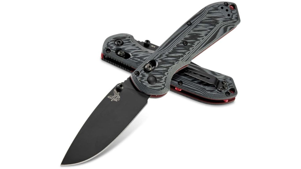 Benchmade Mini Freek Folding Knife, 3 in, CPM-M4 Steel, Drop Point Blade, Everyday Carry, G10, Black/Gray/Red Handle, 565BK-02