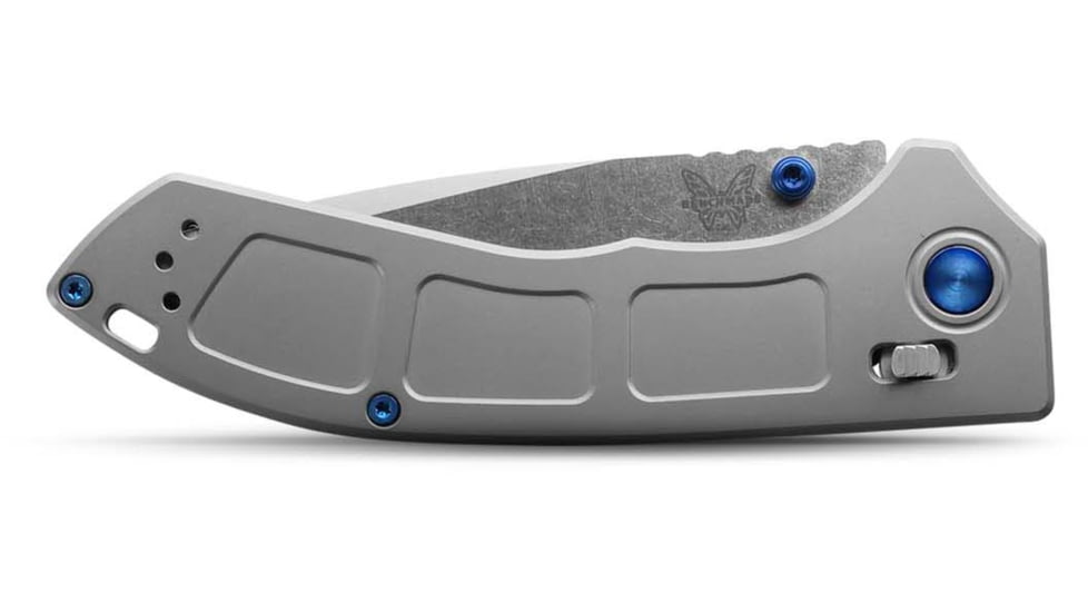 Benchmade 748 Narrows Folding Knife, 3.43in, M390 58-61HRC, Plain Drop Point, Raw Titanium, 748