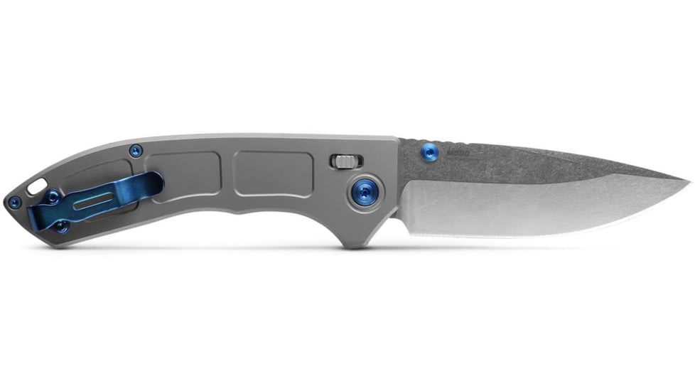 Benchmade 748 Narrows Folding Knife, 3.43in, M390 58-61HRC, Plain Drop Point, Raw Titanium, 748