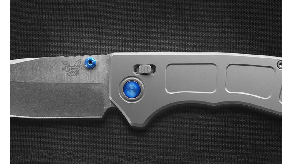 Benchmade 748 Narrows Folding Knife, 3.43in, M390 58-61HRC, Plain Drop Point, Raw Titanium, 748