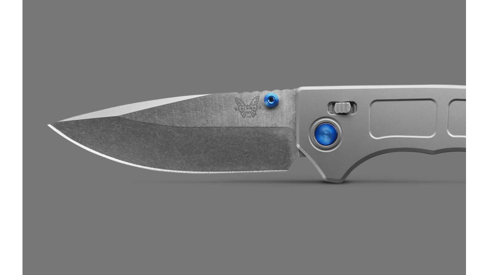 Benchmade 748 Narrows Folding Knife, 3.43in, M390 58-61HRC, Plain Drop Point, Raw Titanium, 748