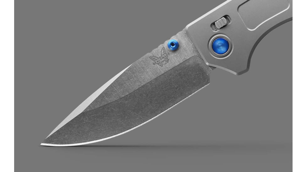 Benchmade 748 Narrows Folding Knife, 3.43in, M390 58-61HRC, Plain Drop Point, Raw Titanium, 748