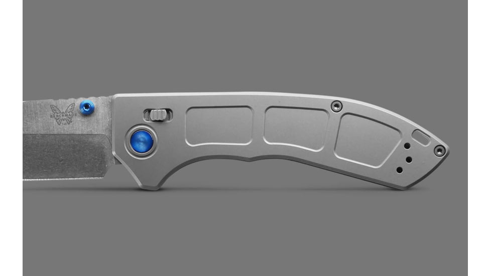 Benchmade 748 Narrows Folding Knife, 3.43in, M390 58-61HRC, Plain Drop Point, Raw Titanium, 748