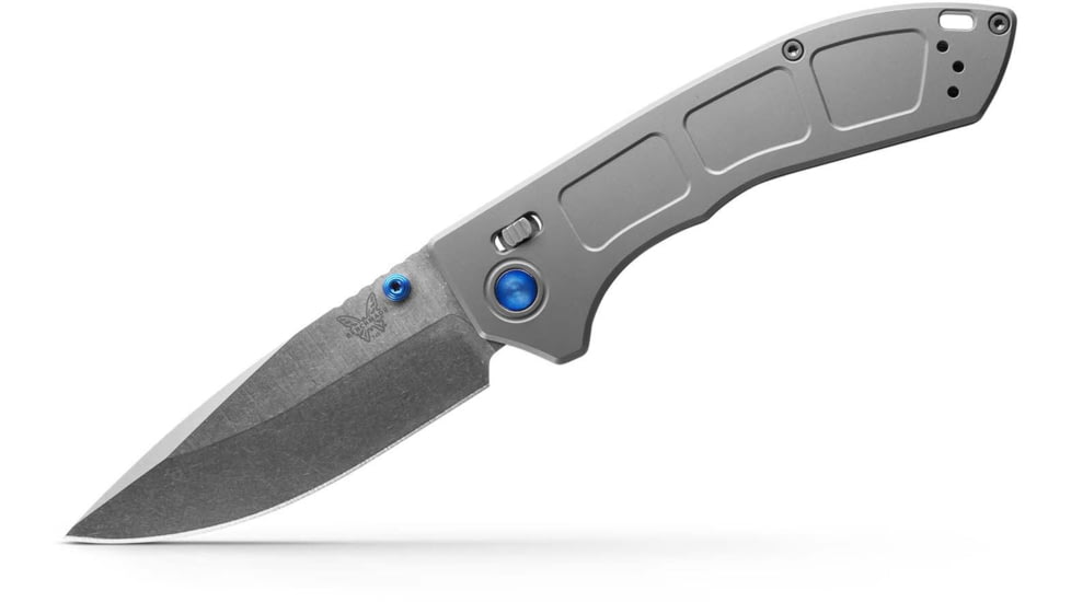 Benchmade 748 Narrows Folding Knife, 3.43in, M390 58-61HRC, Plain Drop Point, Raw Titanium, 748