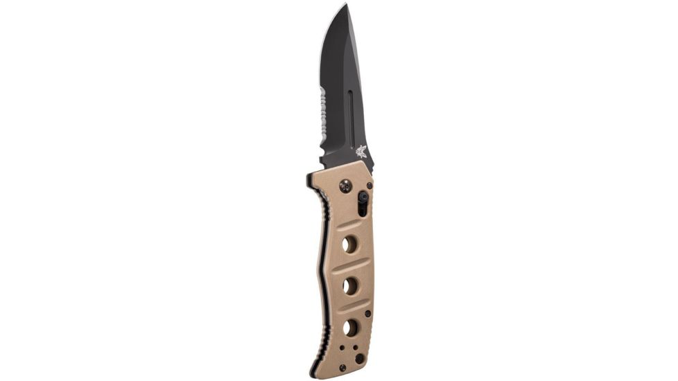 Benchmade Adamas Auto Folding Knife, Black Partially Serrated Blade, Sand G10 Handle 2750SBKSN