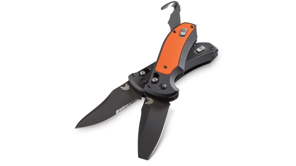 Benchmade Auto Triage, ComboEdge/ Black Coated Blade/ Black Aluminum Handles with Safety Orange G10 Inlays 9160SBK-ORG