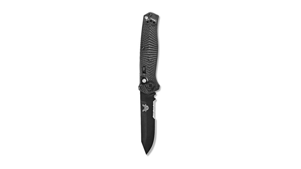 Benchmade Autocrat Automatic Folding Knife, 3.3in, Coated, Serrated, Reverse Tanto, G10 black handle, 8551SBK