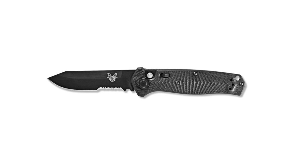 Benchmade Autocrat Automatic Folding Knife, 3.3in, Coated, Serrated, Reverse Tanto, G10 black handle, 8551SBK