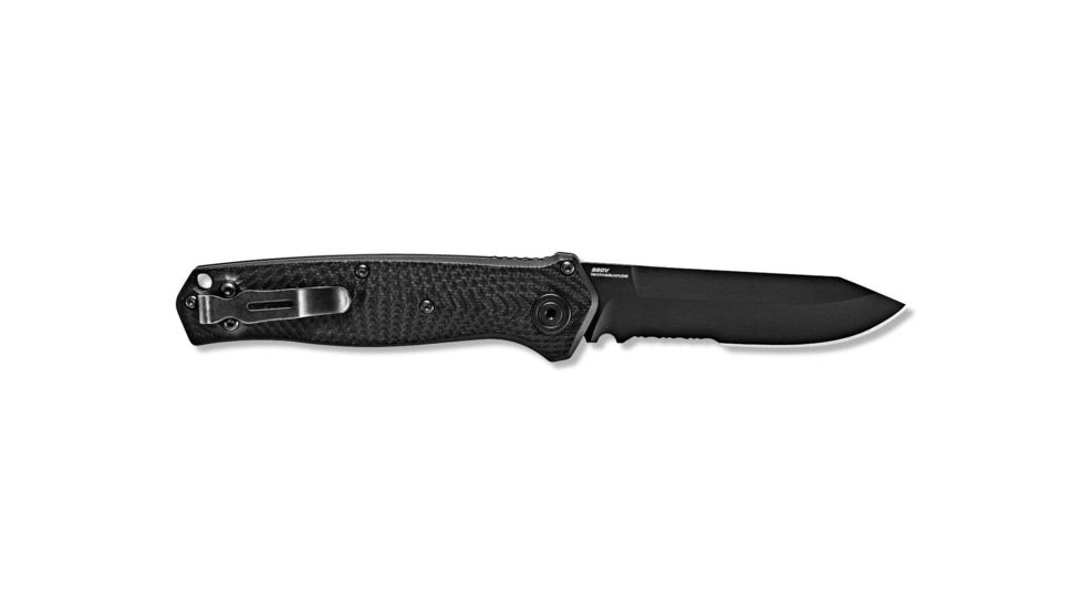 Benchmade Autocrat Automatic Folding Knife, 3.3in, Coated, Serrated, Reverse Tanto, G10 black handle, 8551SBK