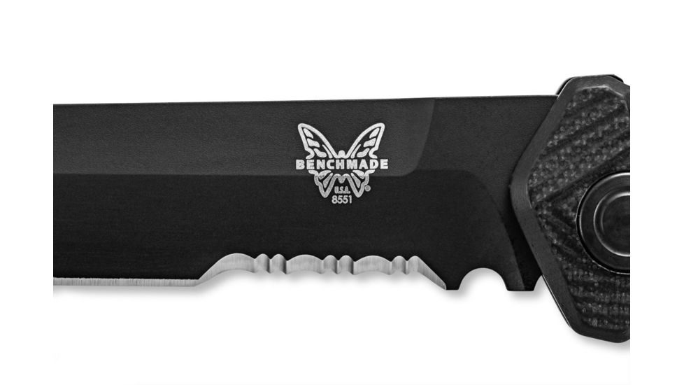 Benchmade Autocrat Automatic Folding Knife, 3.3in, Coated, Serrated, Reverse Tanto, G10 black handle, 8551SBK