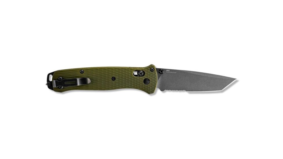 Benchmade Bailout Folding Knife, 3.38 in, CPM-M4 Steel, Serrated Tanto Blade, 6061-T6 Aluminum, Woodland Green Handle, 537SGY-1