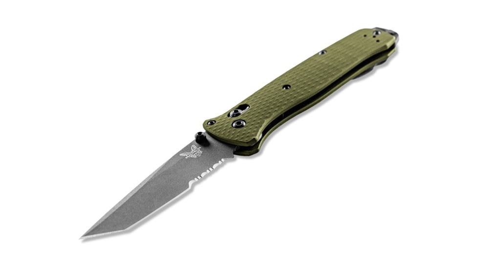 Benchmade Bailout Folding Knife, 3.38 in, CPM-M4 Steel, Serrated Tanto Blade, 6061-T6 Aluminum, Woodland Green Handle, 537SGY-1