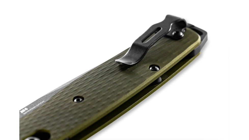 Benchmade Bailout Folding Knife, 3.38 in, CPM-M4 Steel, Serrated Tanto Blade, 6061-T6 Aluminum, Woodland Green Handle, 537SGY-1