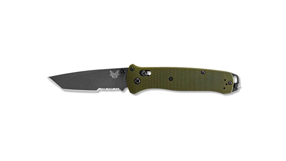 Benchmade Bailout Folding Knife, 3.38 in, CPM-M4 Steel, Serrated Tanto Blade, 6061-T6 Aluminum, Woodland Green Handle, 537SGY-1
