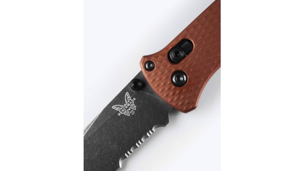 Benchmade Bailout Folding Knife, 3.38in, Serrated, CPM MagnaCut Stainless Steel, Tanto, 6061-T6 Aluminum, Burnt Copper, 537SBK-07