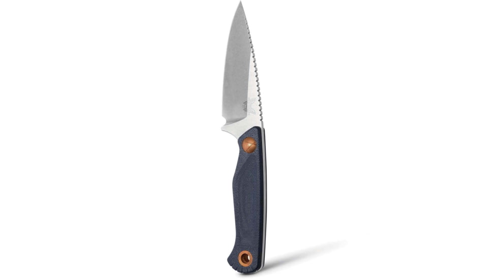 Benchmade Dacian Fixed Blade Knife, 3.54in, Magnacut Stainless Steel, Spear-Point, Micarta, Blue Denim, Brown Sheath, 203-04