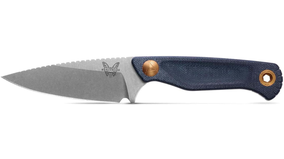 Benchmade Dacian Fixed Blade Knife, 3.54in, Magnacut Stainless Steel, Spear-Point, Micarta, Blue Denim, Brown Sheath, 203-04