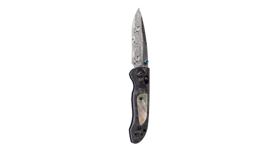Benchmade Foray Axis Folding Knife,Drop-point Plain Edge Damasteel Blade, 3.22in, Marbled Carbon Fiber Handle 698-181
