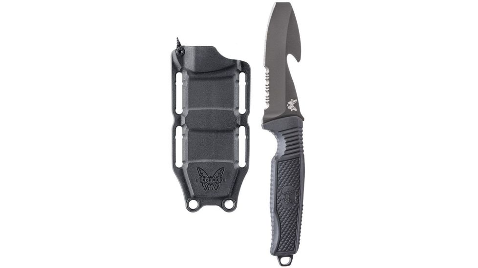 Benchmade H2O Fixed Blade Knife, Serrated Black Blade, 3.5 in, N680 Stainless Steel Blade, Opposing Bevel Blade, Rubberized Overmold, Black, 112SBK-BLK